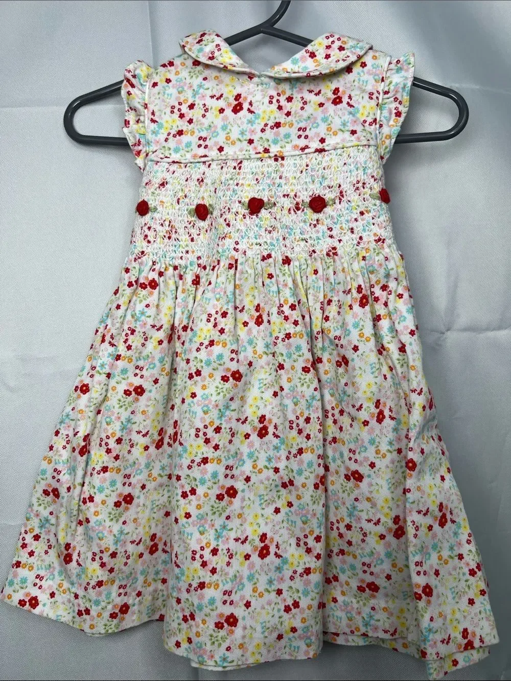 Laura Ashley Floral smocked dress with rose embroidery pink and white 9 months